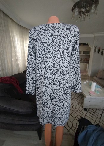 Gri Zebra Desenli Örgü Kadın Elbise tünik - Görsel 3