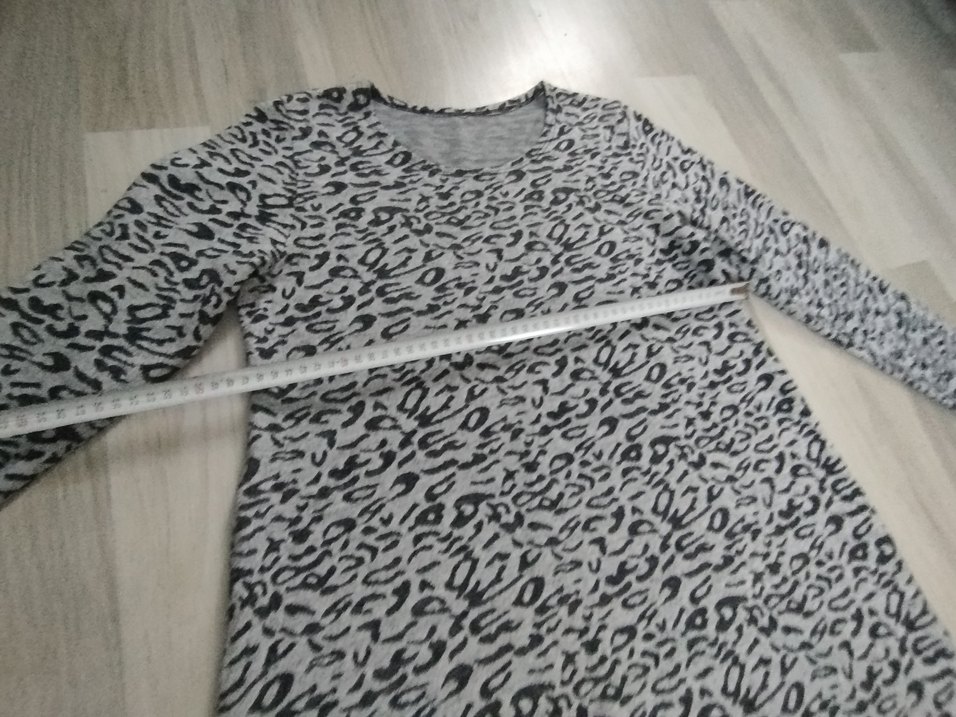 Gri Zebra Desenli Örgü Kadın Elbise tünik - Görsel 2