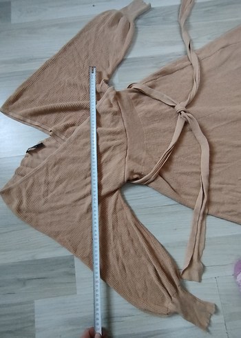 Bej V Yakalı Uzun Örme Elbise - Görsel 7