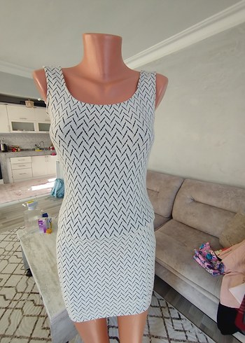 Kadın Beyaz V Yaka Triko Elbise - Görsel 2