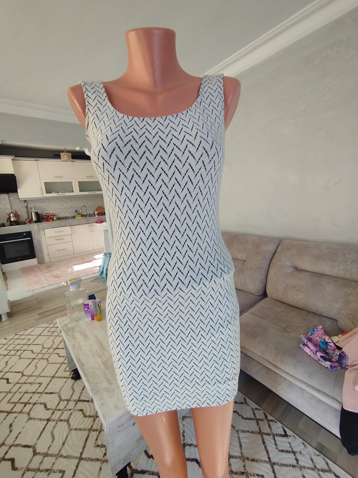 Kadın Beyaz V Yaka Triko Elbise - Görsel 5