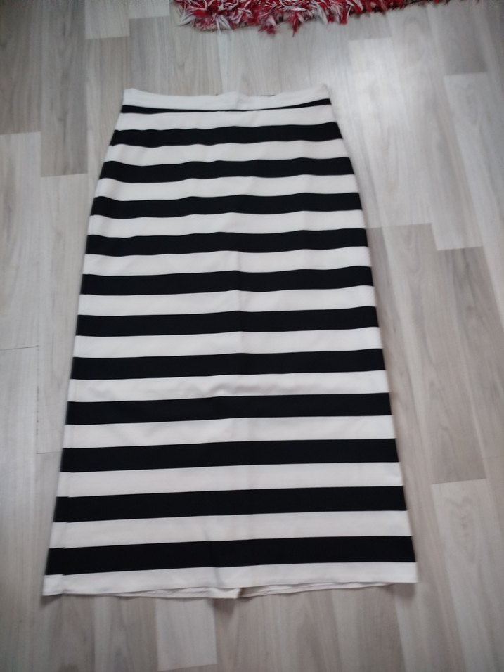 Çizgili Midi Kalem Etek - Görsel 5