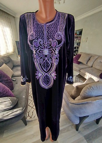 Mor Nakışlı Uzun Bohem Elbise - Görsel 4