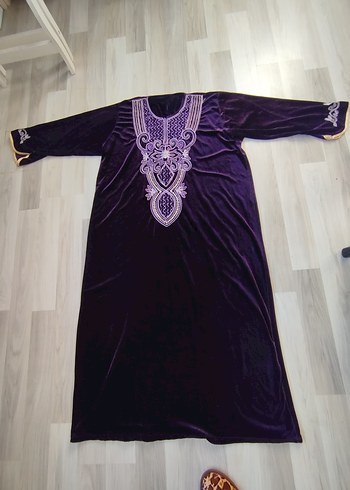 Mor Nakışlı Uzun Bohem Elbise - Görsel 9