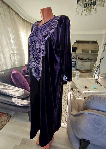 Mor Nakışlı Uzun Bohem Elbise - Görsel 6