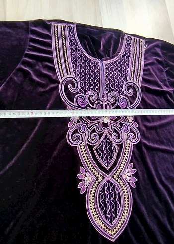 Mor Nakışlı Uzun Bohem Elbise - Görsel 8