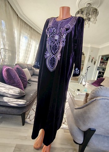 Mor Nakışlı Uzun Bohem Elbise - Görsel 5