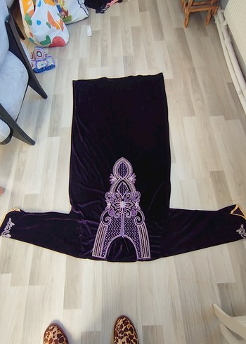 Mor Nakışlı Uzun Bohem Elbise - Görsel 7