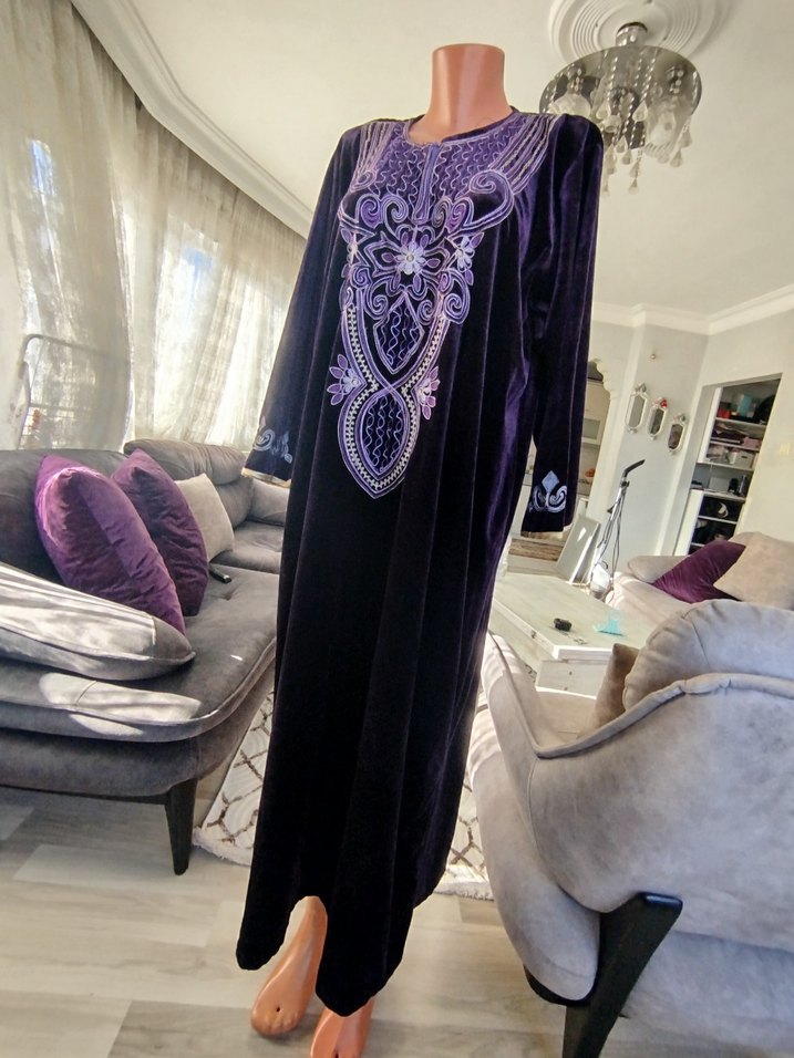 Mor Nakışlı Uzun Bohem Elbise - Görsel 5