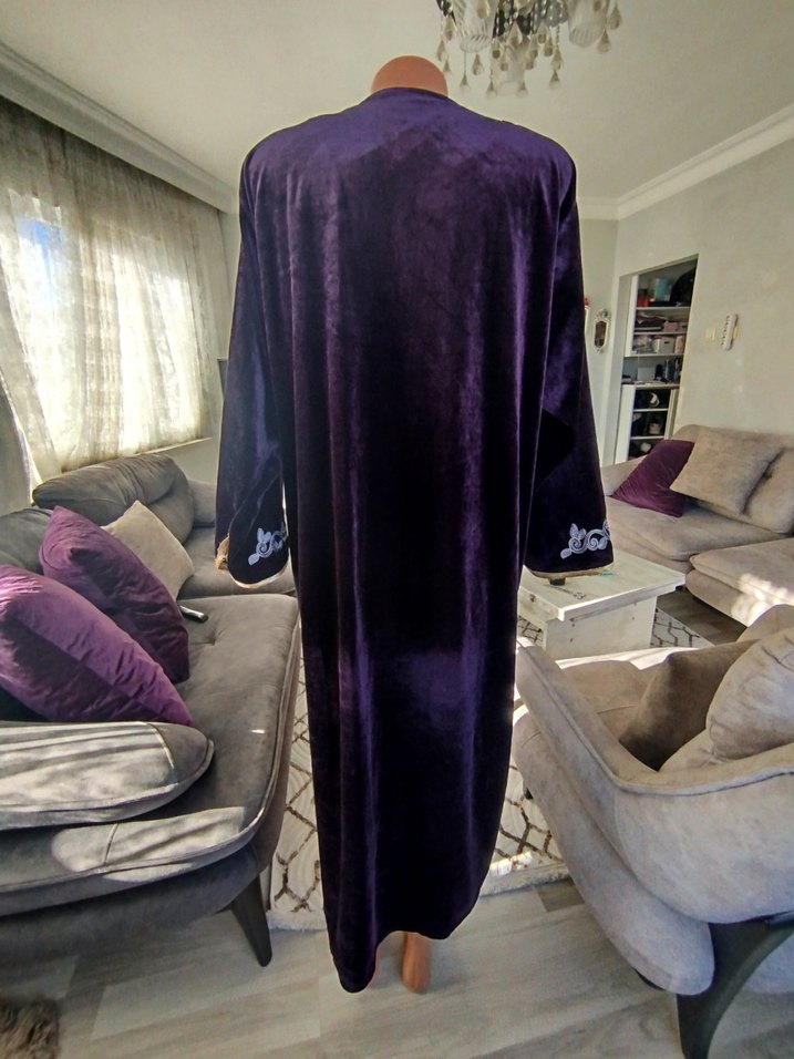 Mor Nakışlı Uzun Bohem Elbise - Görsel 3