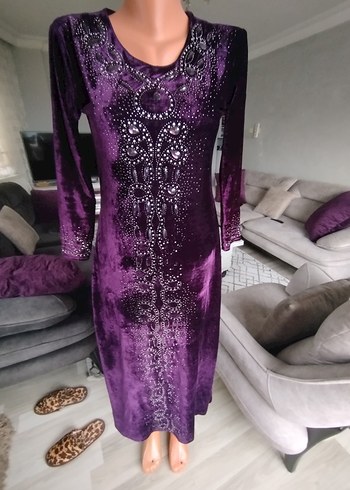 Mor Uzun Kollu Kadın Elbise - Görsel 6