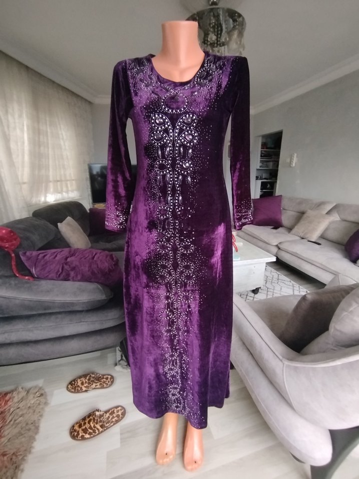 Mor Uzun Kollu Kadın Elbise - Görsel 2