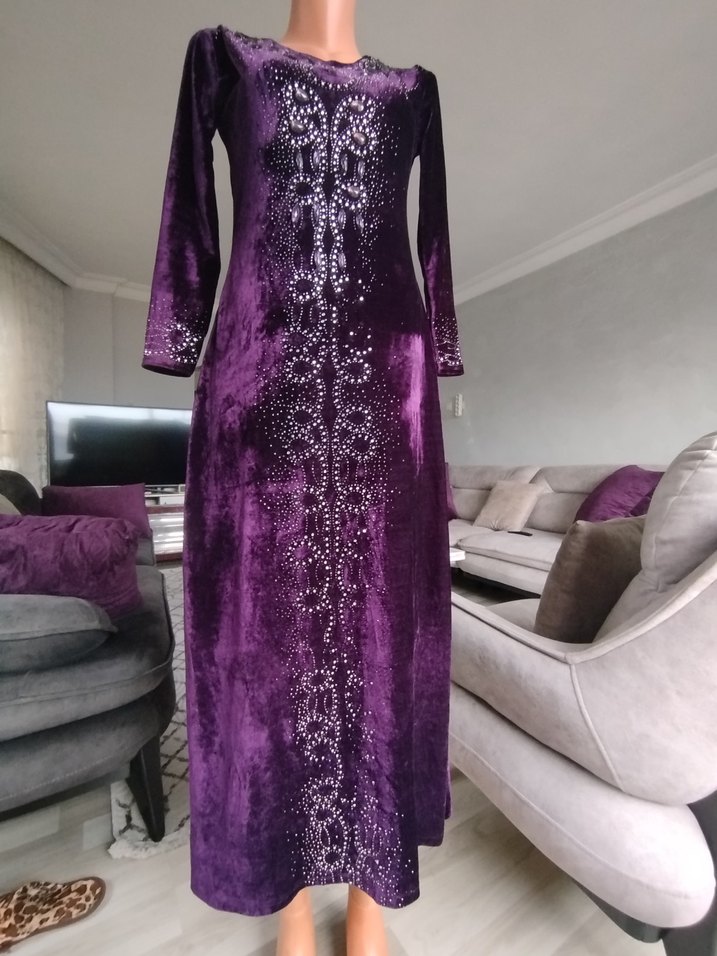 Mor Uzun Kollu Kadın Elbise - Görsel 5