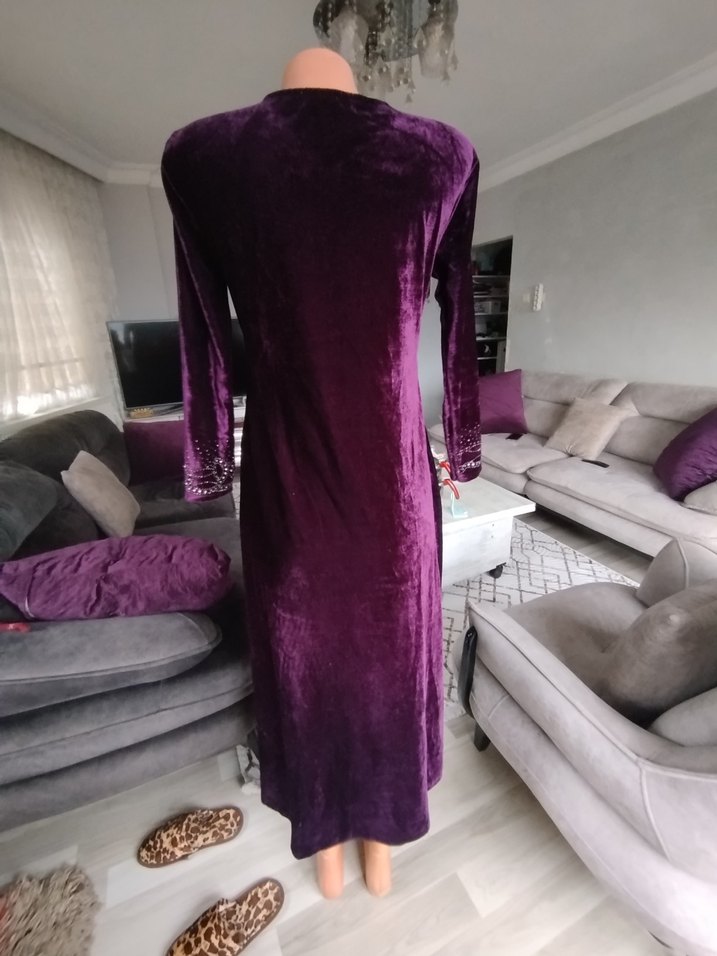 Mor Uzun Kollu Kadın Elbise - Görsel 4