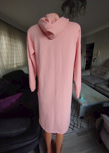Pembe Kapüşonlu Uzun Sweatshirt - Görsel 4