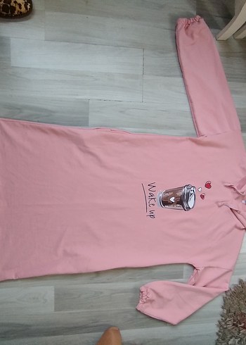 Pembe Kapüşonlu Uzun Sweatshirt - Görsel 7