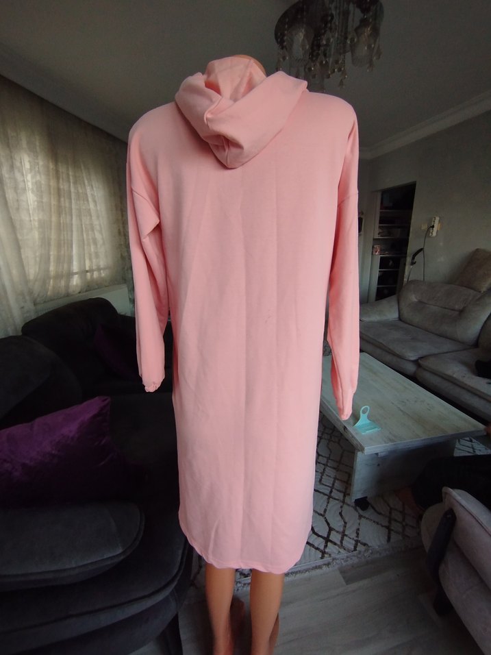 Pembe Kapüşonlu Uzun Sweatshirt - Görsel 4