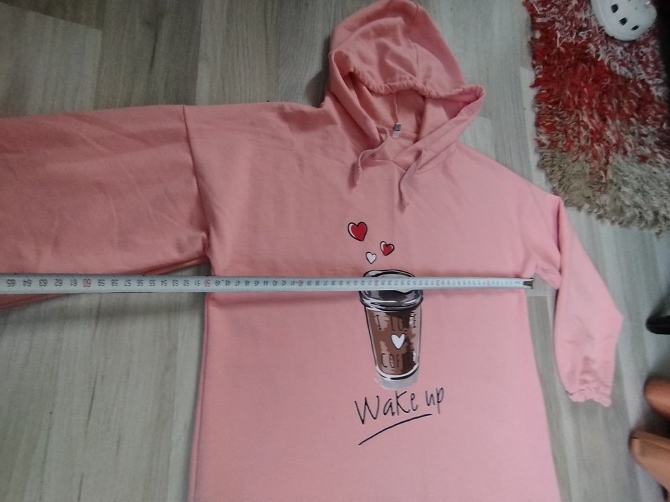 Pembe Kapüşonlu Uzun Sweatshirt - Görsel 3