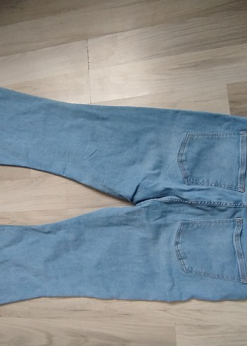 Düğmeli Mavi Midi Bol Kesim Kadın Kot Pantolon - Görsel 6