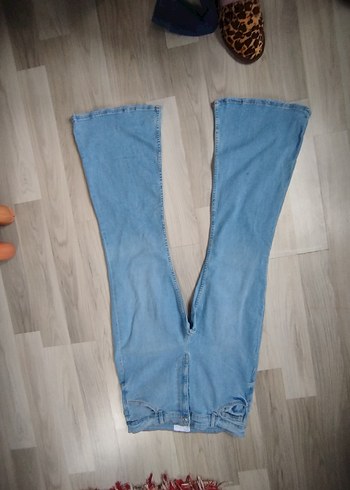 Düğmeli Mavi Midi Bol Kesim Kadın Kot Pantolon - Görsel 3