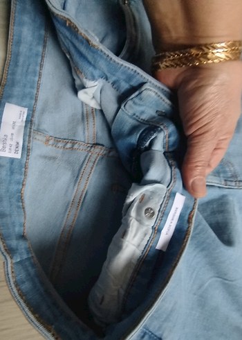 Düğmeli Mavi Midi Bol Kesim Kadın Kot Pantolon - Görsel 7