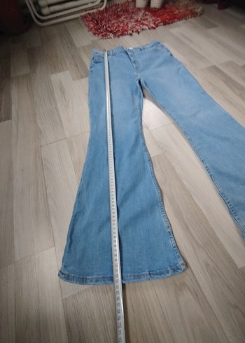 Düğmeli Mavi Midi Bol Kesim Kadın Kot Pantolon - Görsel 2