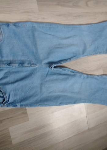 Düğmeli Mavi Midi Bol Kesim Kadın Kot Pantolon - Görsel 8