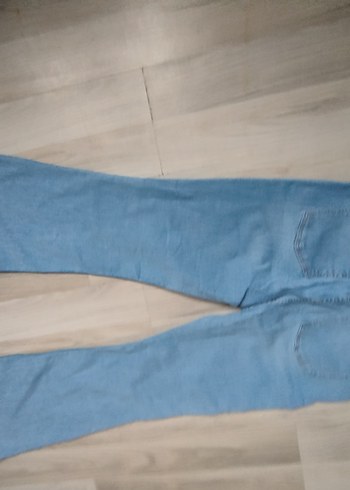 Düğmeli Mavi Midi Bol Kesim Kadın Kot Pantolon - Görsel 5