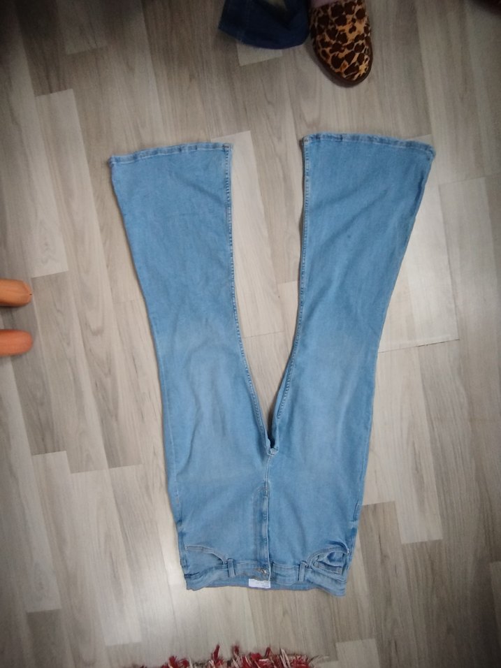 Düğmeli Mavi Midi Bol Kesim Kadın Kot Pantolon - Görsel 3