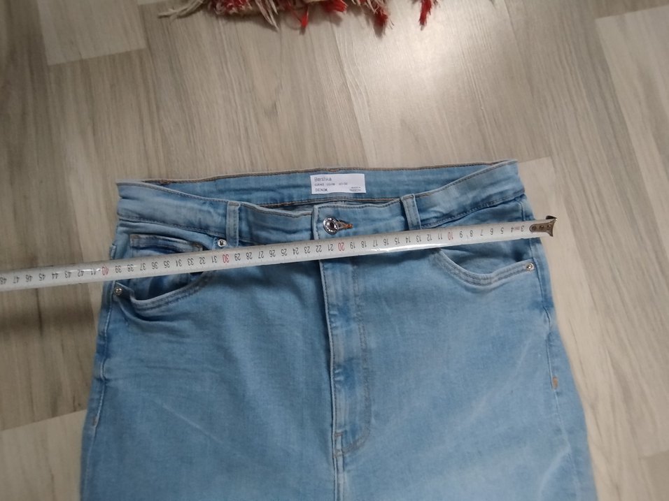 Düğmeli Mavi Midi Bol Kesim Kadın Kot Pantolon - Görsel 4