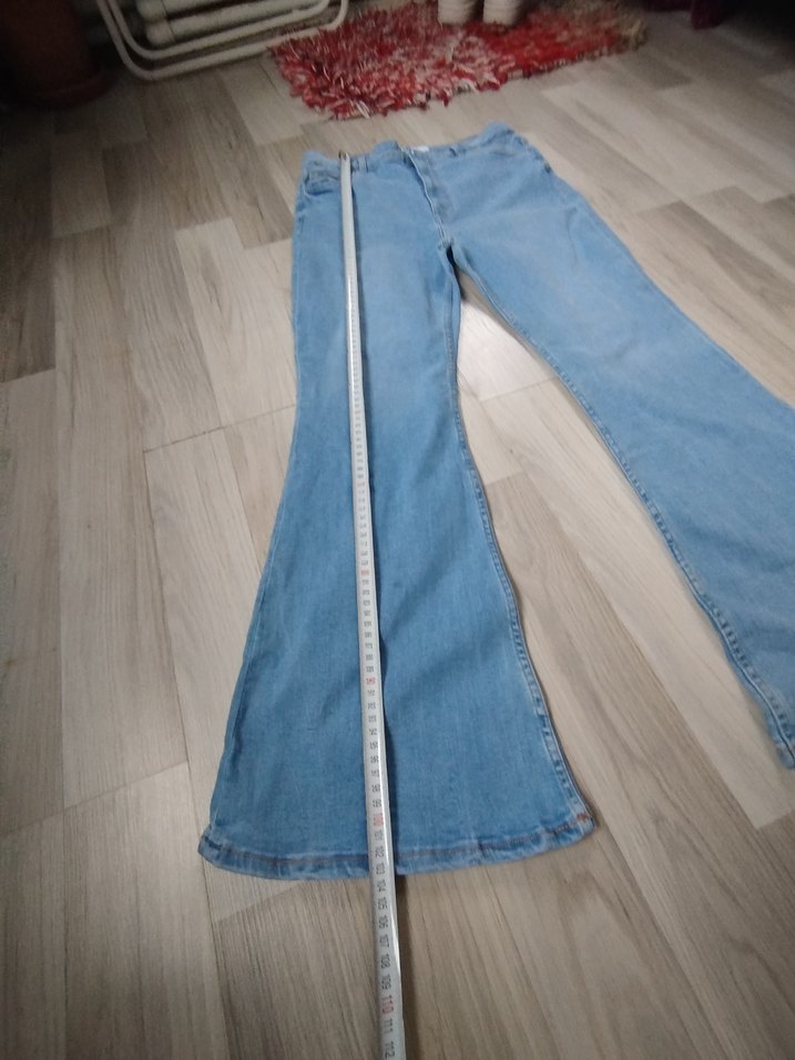 Düğmeli Mavi Midi Bol Kesim Kadın Kot Pantolon - Görsel 2