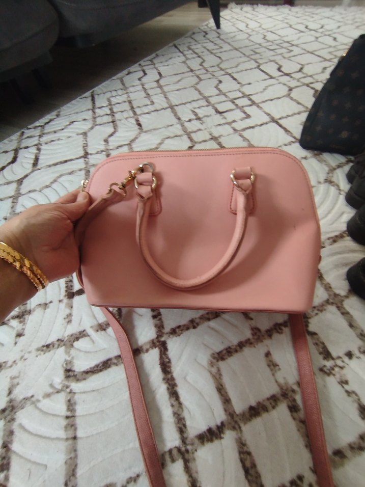 Pembe Deri Kadın Çanta Orjinal fermuarı bozuk - Görsel 3