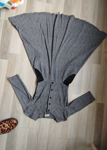 Düğmeli Gri Uzun Kadın Elbise - Görsel 10