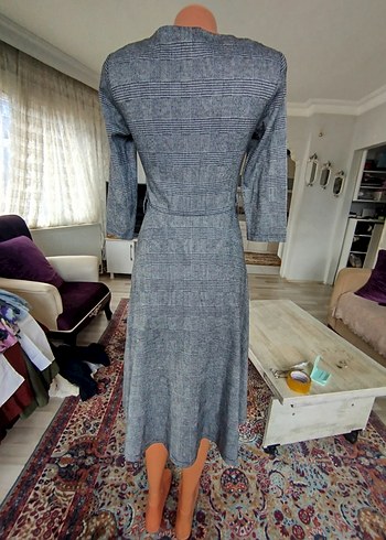 Düğmeli Gri Uzun Kadın Elbise - Görsel 6