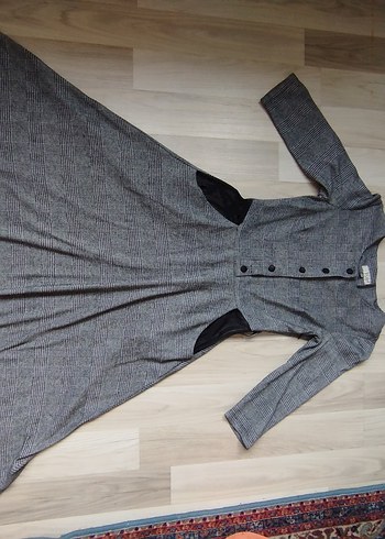 Düğmeli Gri Uzun Kadın Elbise - Görsel 7