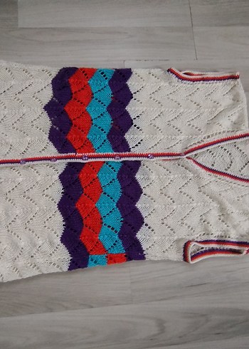 Bohem Çok Renkli Kısa Örgü Kadın Yelek - Görsel 8