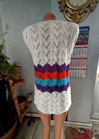 Bohem Çok Renkli Kısa Örgü Kadın Yelek - Görsel 6