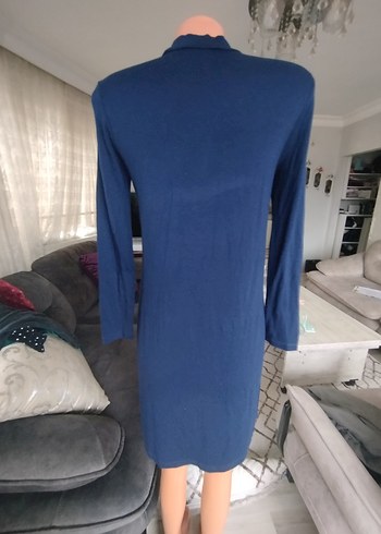 Uzun Kollu Lacivert Basic Elbise - Görsel 2