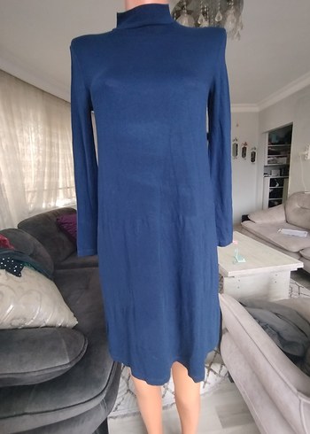 Uzun Kollu Lacivert Basic Elbise - Görsel 3