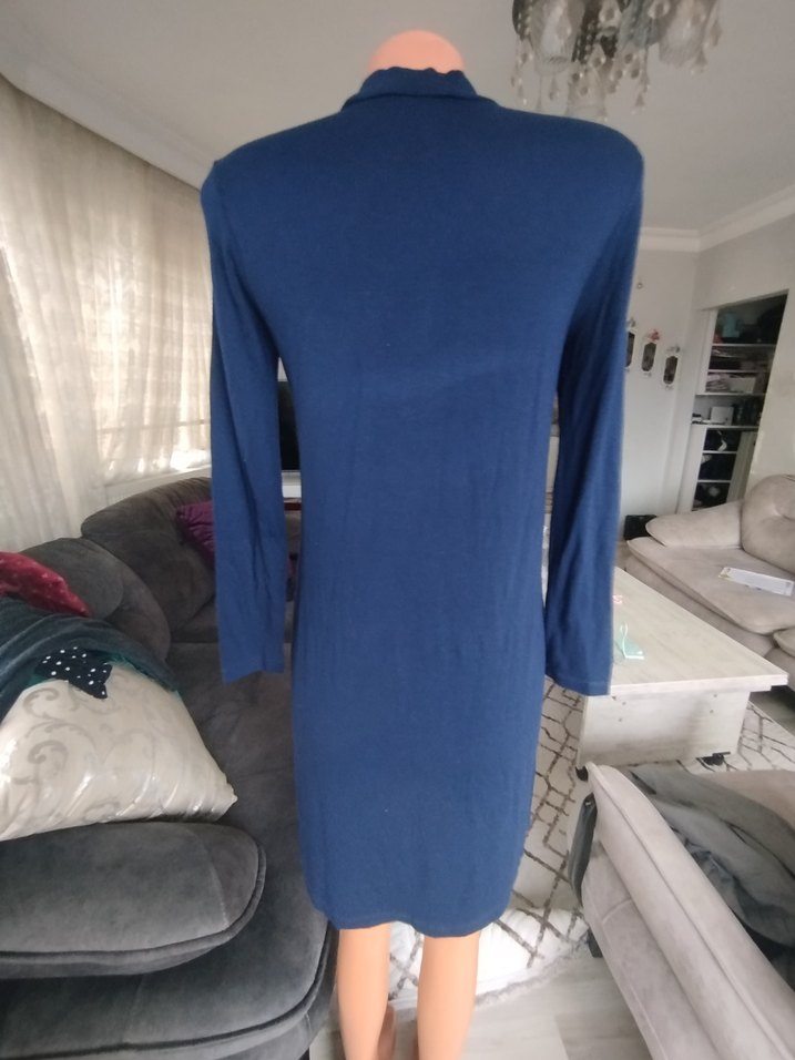 Uzun Kollu Lacivert Basic Elbise - Görsel 2