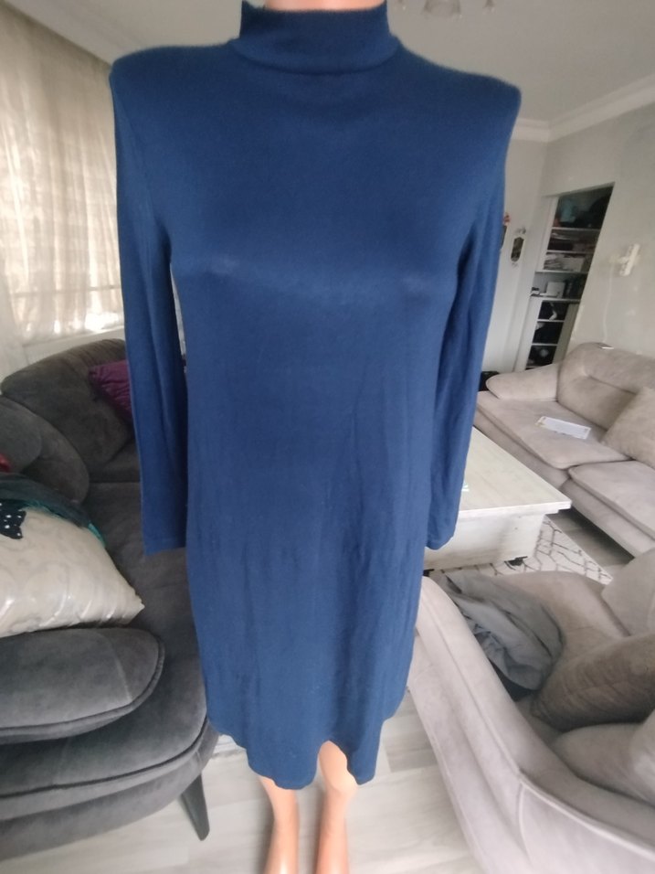 Uzun Kollu Lacivert Basic Elbise - Görsel 4