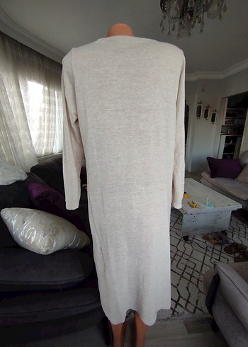 Gri Uzun Triko Elbise Yıldız İşlemeli - Görsel 5