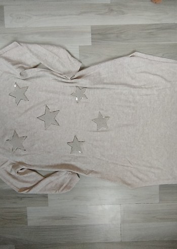 Gri Uzun Triko Elbise Yıldız İşlemeli - Görsel 11