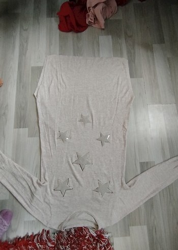 Gri Uzun Triko Elbise Yıldız İşlemeli - Görsel 10