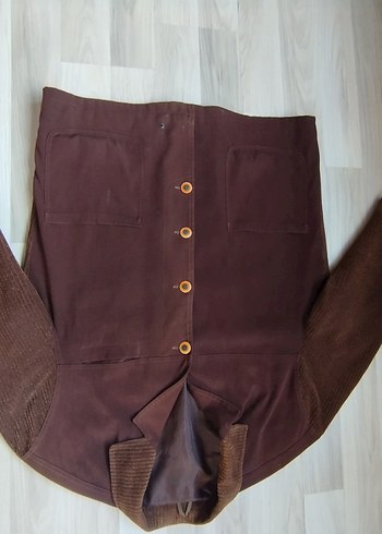 Düğmeli Kahverengi Süet Erkek Ceket Önünde küçük deluk var - Görsel 5