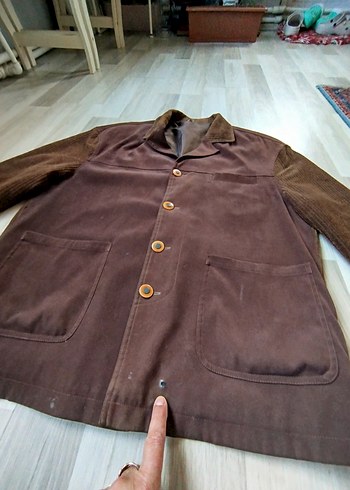 Düğmeli Kahverengi Süet Erkek Ceket Önünde küçük deluk var - Görsel 9