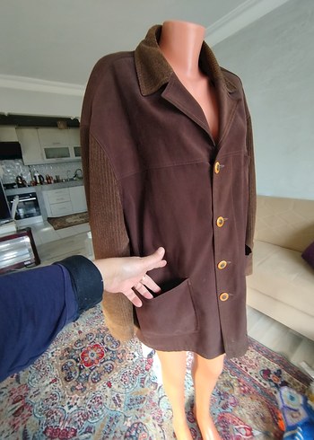 Düğmeli Kahverengi Süet Erkek Ceket Önünde küçük deluk var - Görsel 7