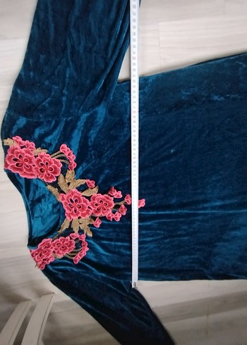 Nakışlı Turkuaz Kadın Uzun Elbise - Görsel 10