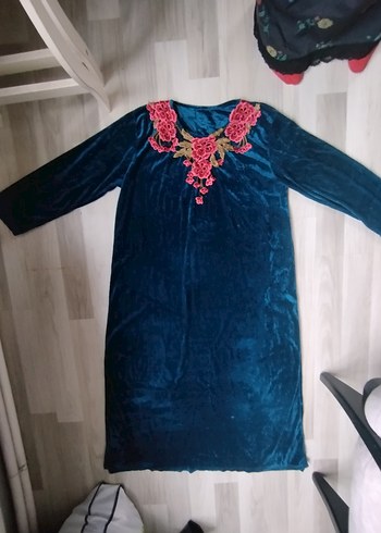 Nakışlı Turkuaz Kadın Uzun Elbise - Görsel 8