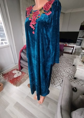 Nakışlı Turkuaz Kadın Uzun Elbise - Görsel 3
